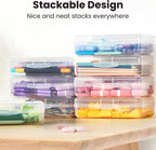 Sooez Plastic Pencil Case Box 6 Pack, Large Craft Storage Boxes Bulk | Plastic Containers with Snap-tight Lids, Art School Supply 0rganizer, Marker Bead Pen Bins Organizer, Stackable, Multicolor