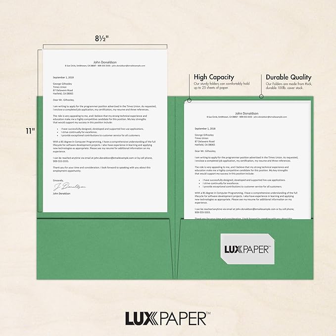 LUXPaper 9" x 12" Presentation Folders | Two Pocket | Holiday Green | 100lb. - Image 4