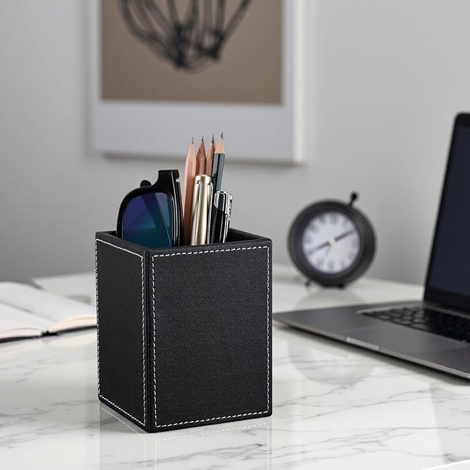 KINGFOM PU Leather Square Pens Pencils Holder Cup Desktop Stationery Organizer - Image 8