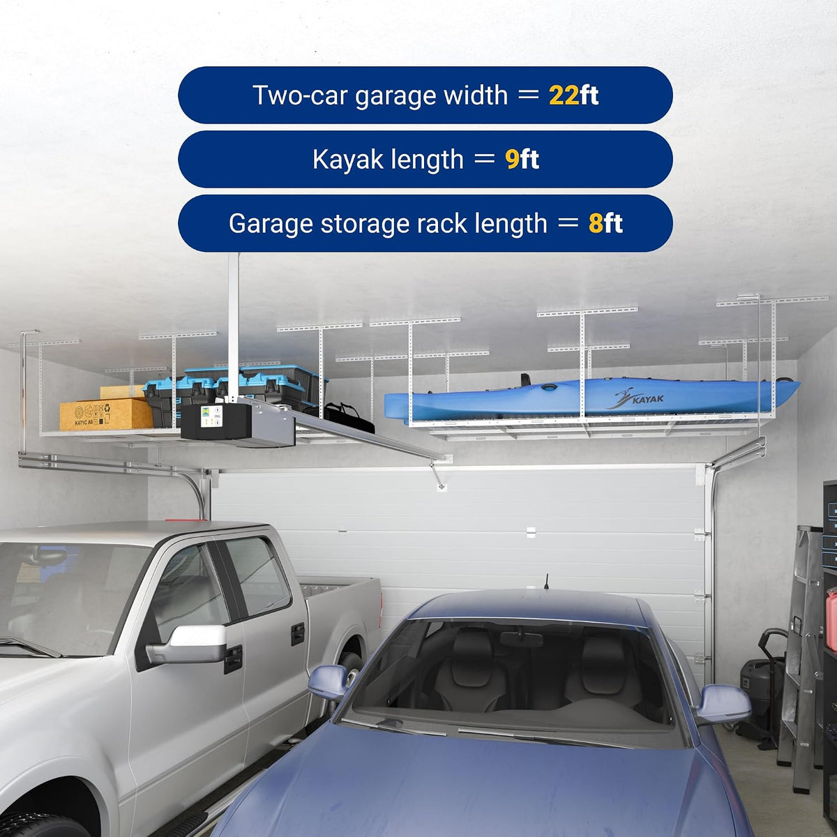 fleximounts 4x8 overhead garage ceiling storage rack organization, side view