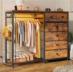 EnHomee 49.2" W Dresser with Hanging Rack & 6 Fabric Drawers – Wooden Top by EnHomee