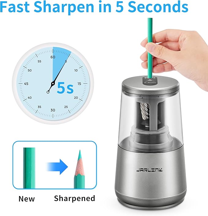 JARLINK Electric Pencil Sharpener, Heavy-Duty Helical Blade to Fast Sharpen - Image 2