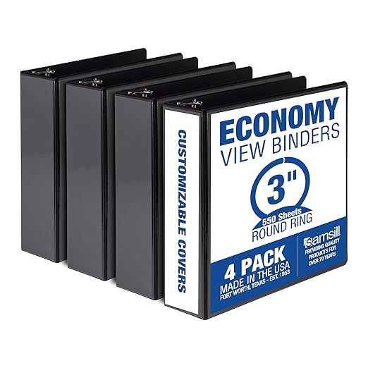 Samsill 3 Inch 3 Ring Binders, Made in USA, Economy Round Ring, 550 Sheet by Samsill