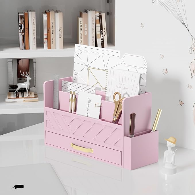 WISUCART Bamboo Desk Organizer Mail Holder Countertop Wood Desk Drawer Tabletop - Image 3