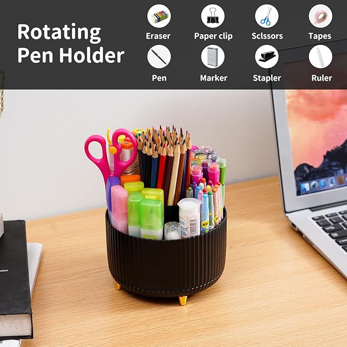 Marbrasse Desk Organizer, 360-Degree Rotating Pen Holder, Desk Organizers and - Image 3