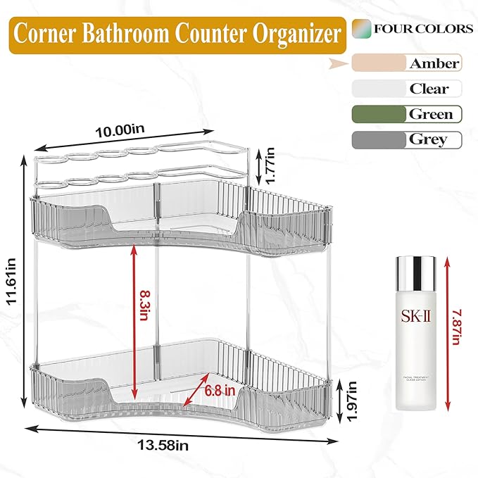 SUNZOS 2 Tier Corner Bathroom Counter Organizer, Bathroom Countertop Shelf - Image 2