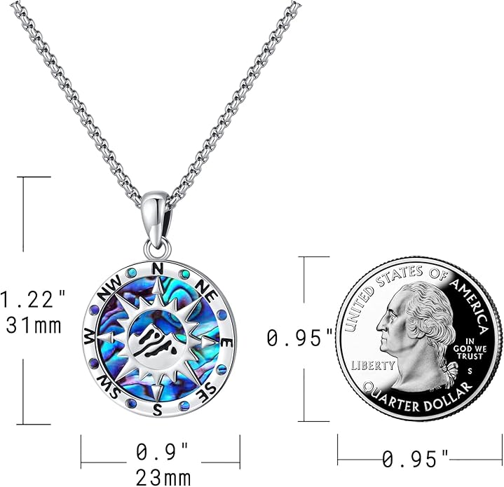 Compass Necklace for Women Men 925 Sterling Silver Pendant Urn Necklaces for - Image 2