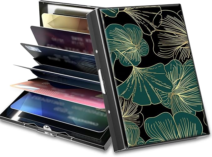 BWEGRHE Slim Credit Card Holder, Art Leaf RFID Blocking Metal Wallet by BWEGRHE
