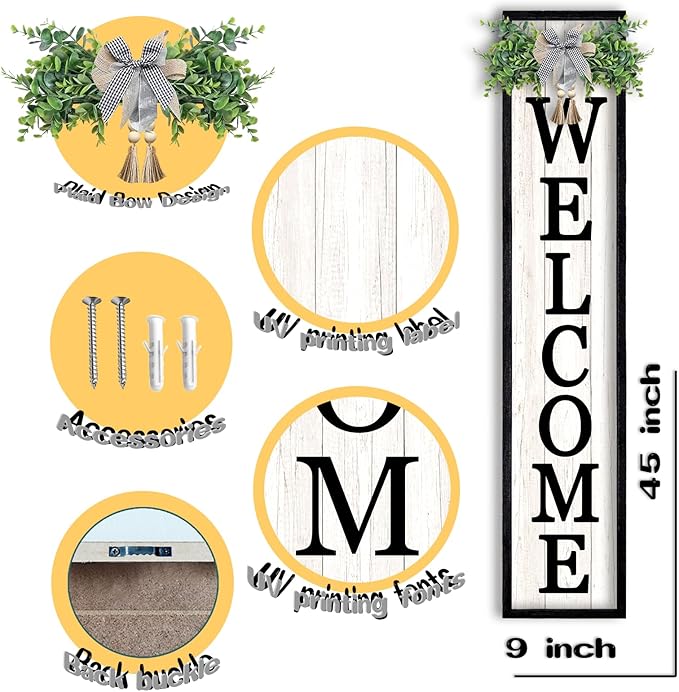 LuZhiQiang Front Porch for Welcome Standing Sign 45"X9" Vertical Tall Long - Image 2