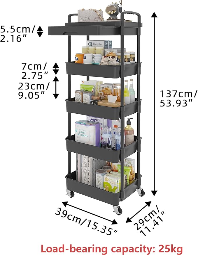 Calmootey 5-Tier Rolling Utility Cart - Image 5