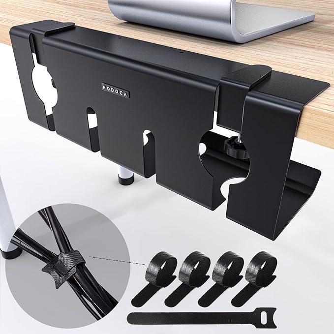 NODOCA No Drill Under Desk Cable Management Tray, Punch-Free Clamp on, Metal by NODOCA