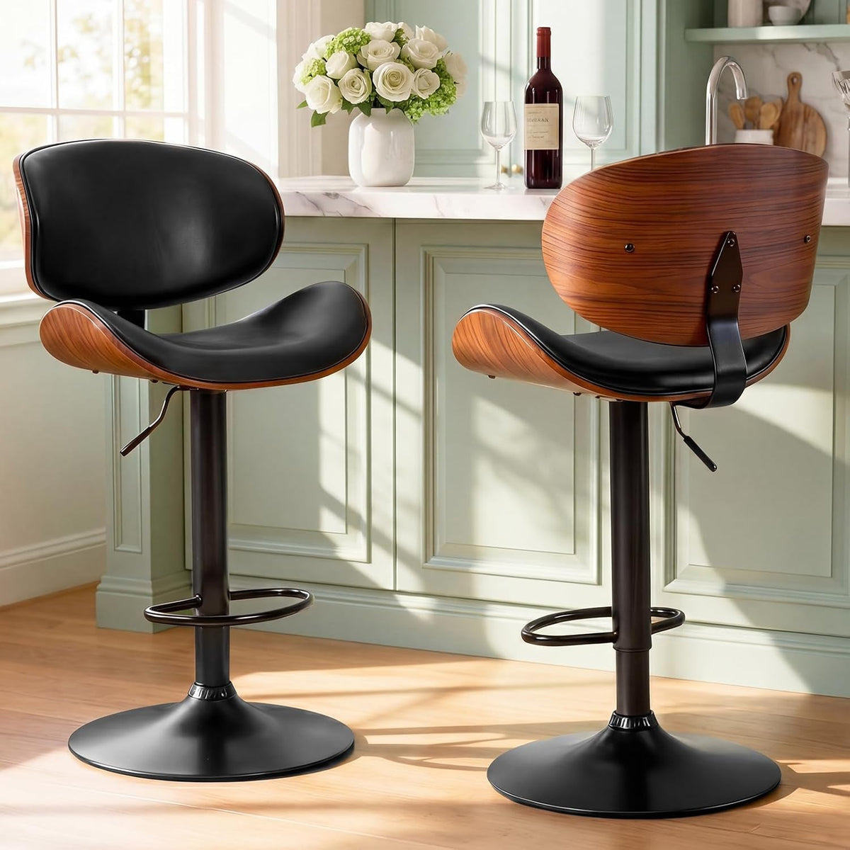 DUMOS Swivel Bar Stools Set of 4, Adjustable Counter Height Bar Chairs