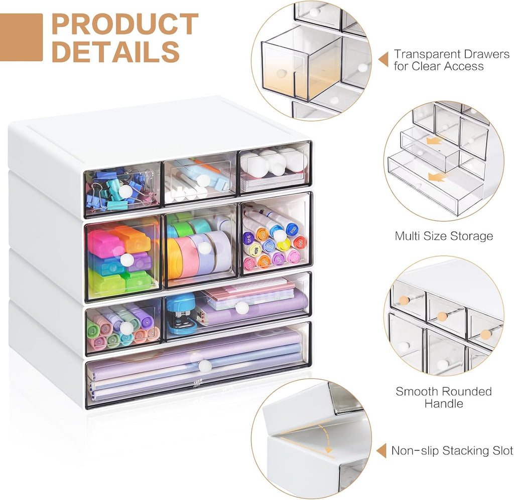 desk storage organizer with 9 drawers, 4 tiers, side view