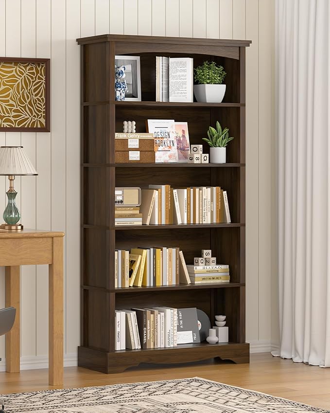 TVU 5-Tier Wooden Bookshelf, 65 Inch Tall Bookshelf - Image 8
