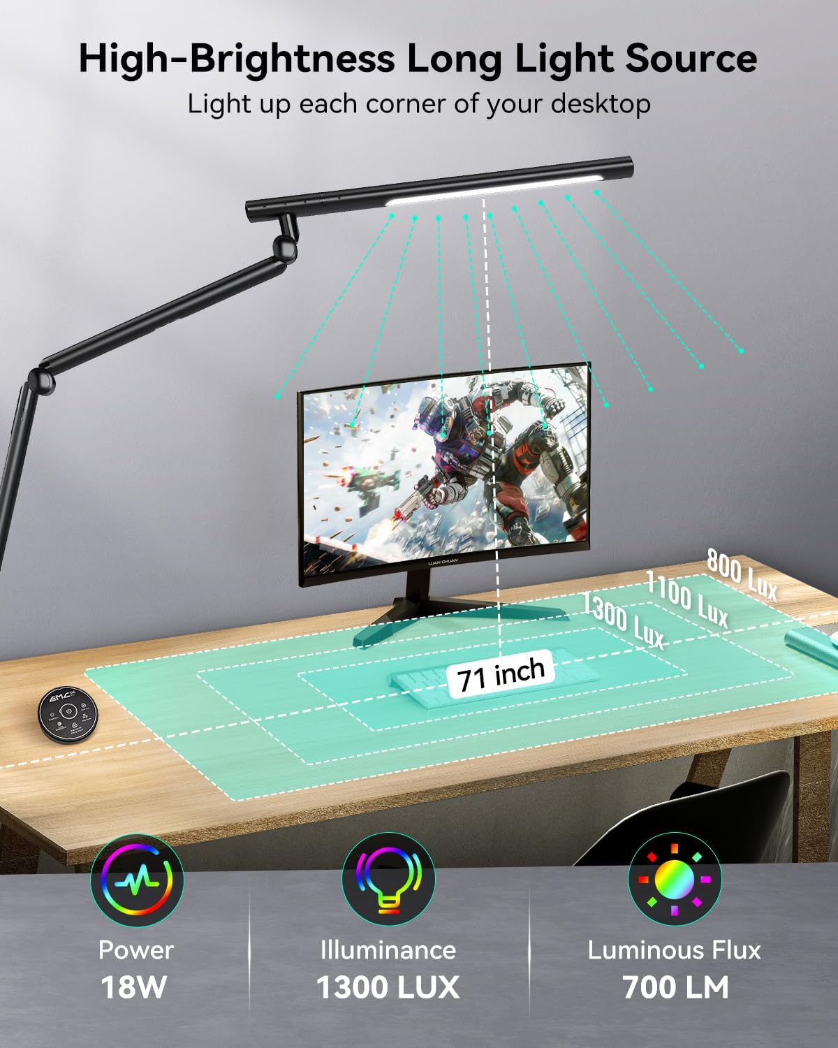 LED Desk Lamp with Clamp, Dual-Light Architect Lamp with RGB Light & Remote