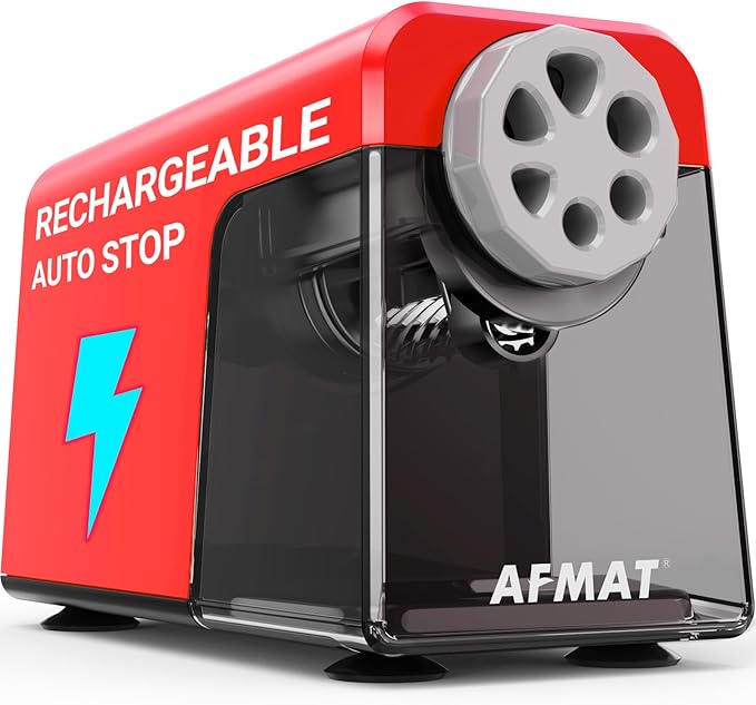 AFMAT Electric Pencil Sharpener 6 Hole, Cordless & Rechargeable, Colored Pencil by AFMAT