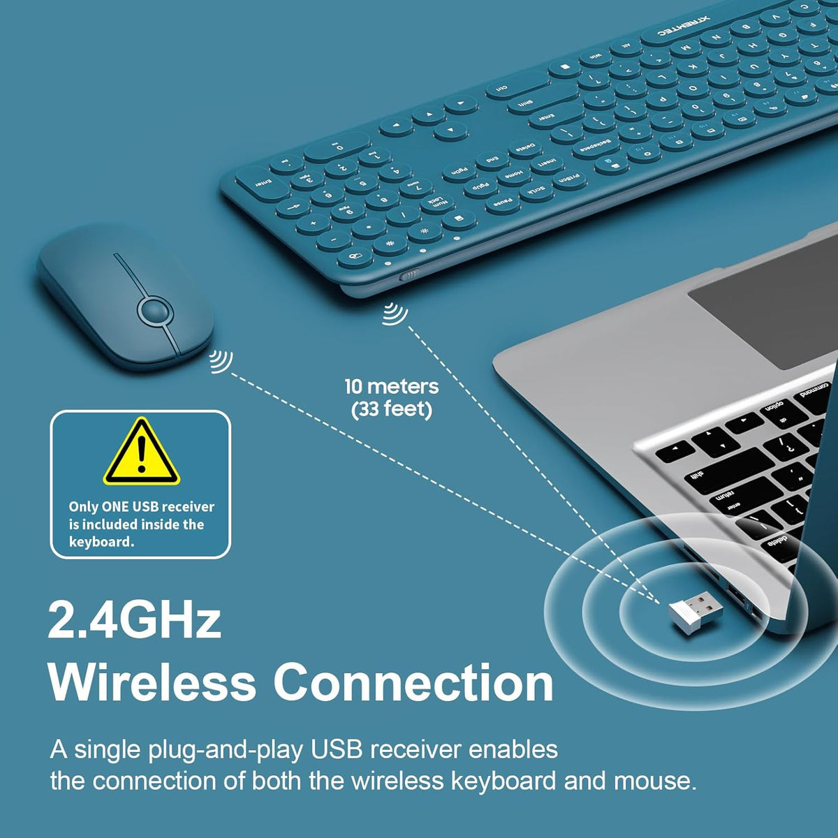 Wireless Keyboard and Mouse Combo, XTREMTEC 2.4GHz Full Size Ultra Slim Blue ...