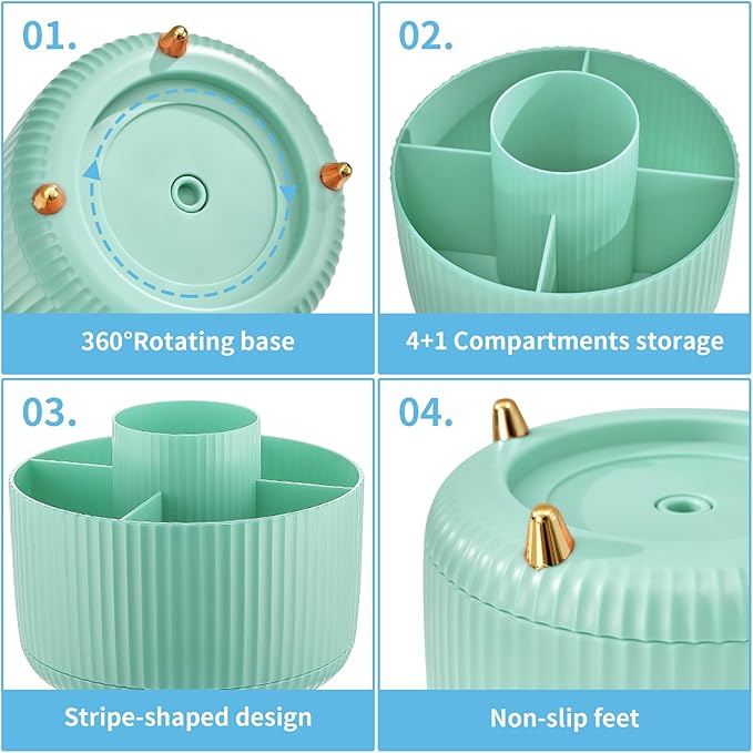 Marbrasse Desk Organizer, 360-Degree Rotating Pen Holder, Desk Organizers and - Image 4