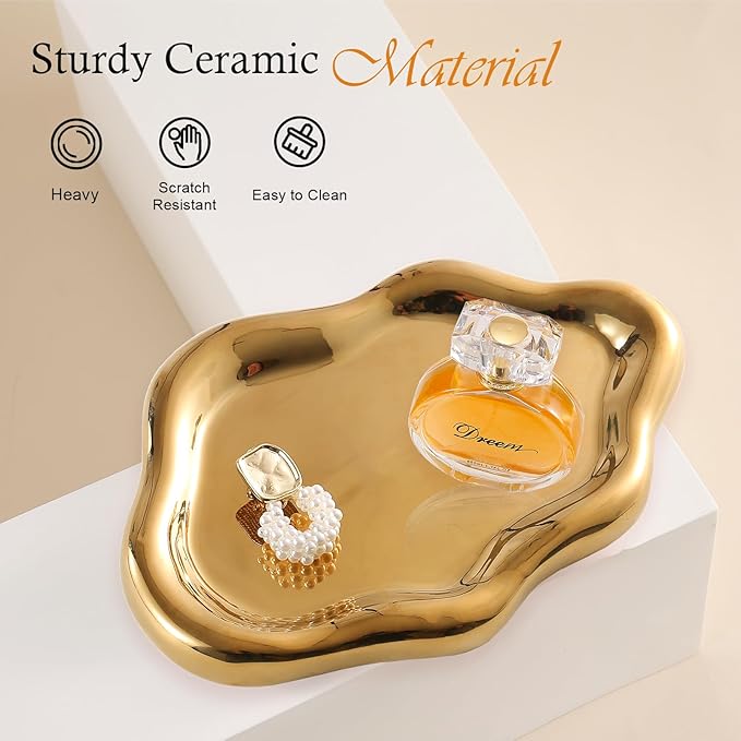 CCINPPY Ceramic Jewelry Tray Trinket Dish, Decorative Cloud Vanity Key Tray - Image 5