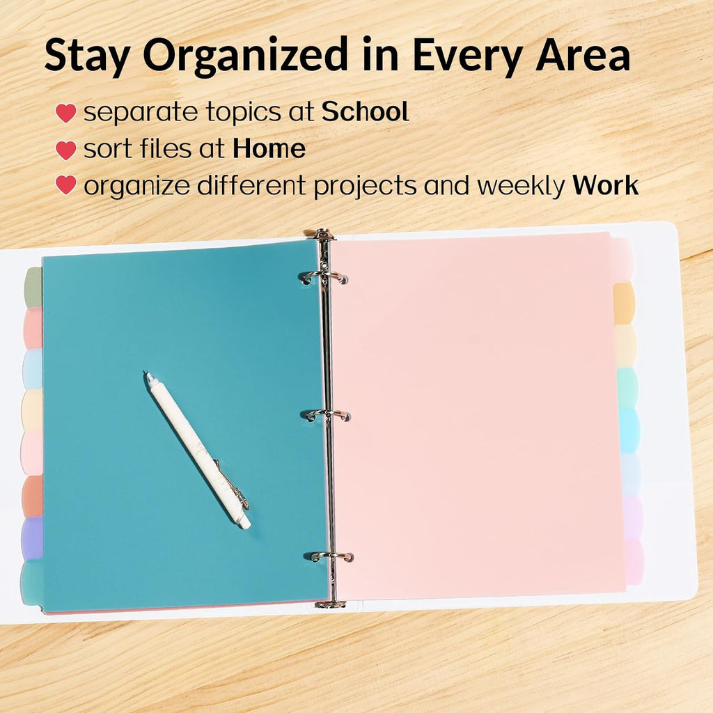 Sooez 8 Tabs Plastic Write & Erase Binder Dividers with Tabs, 1 Set | Long-Lasting Dividers for 3 Ring Binder, Cute Pastels Binder Dividers Organizers for Student, Teacher, Office, Beige Color