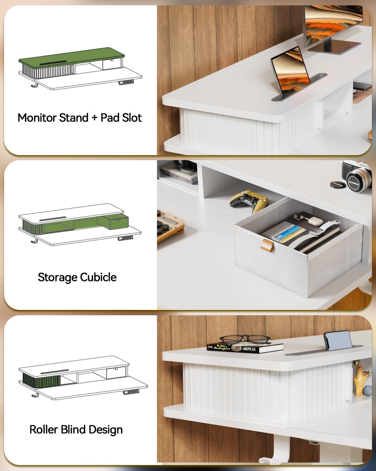 JOY worker 35" Small Electric Standing Desk with Monitor Stand & Sto...