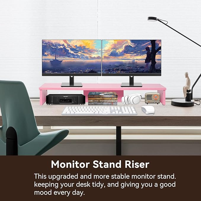 Qupui Dual Monitor Stand Riser, Large Computer Monitor Stand - Image 3