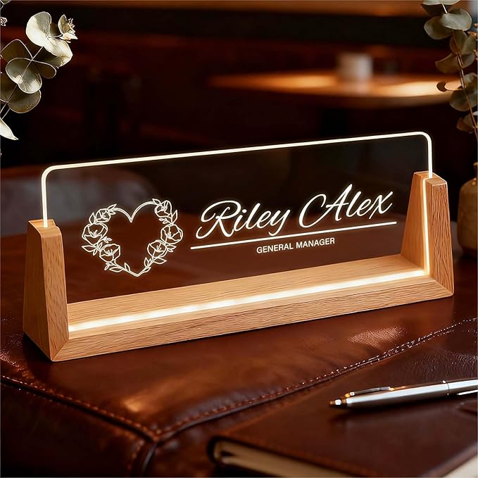 Custom Desk Name Plate Personalized, Light Up Office Name Sign by Semyifu