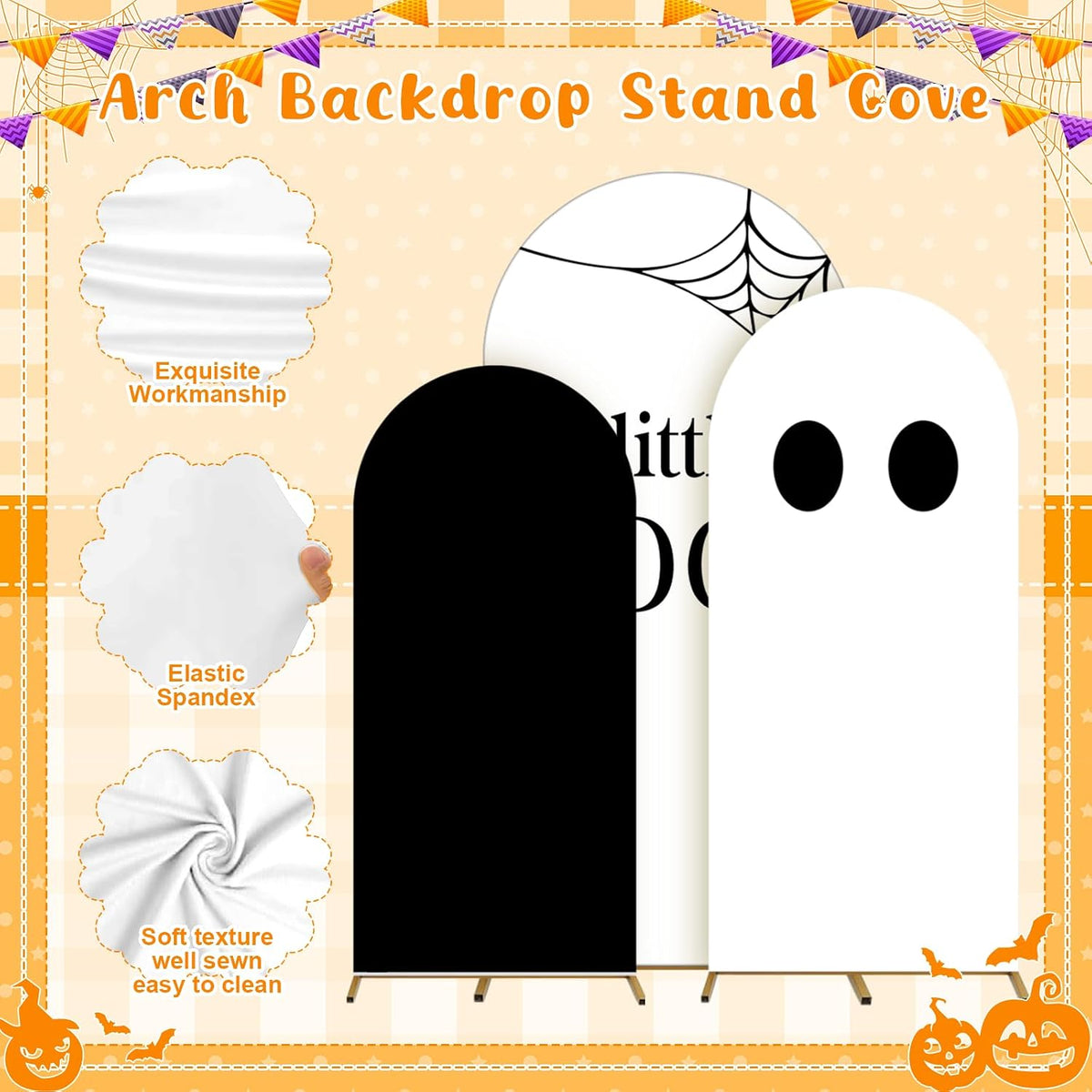 3 Pcs Halloween A Little Boo is Almost Due Arch Backdrop with 4FT 5FT 6FT