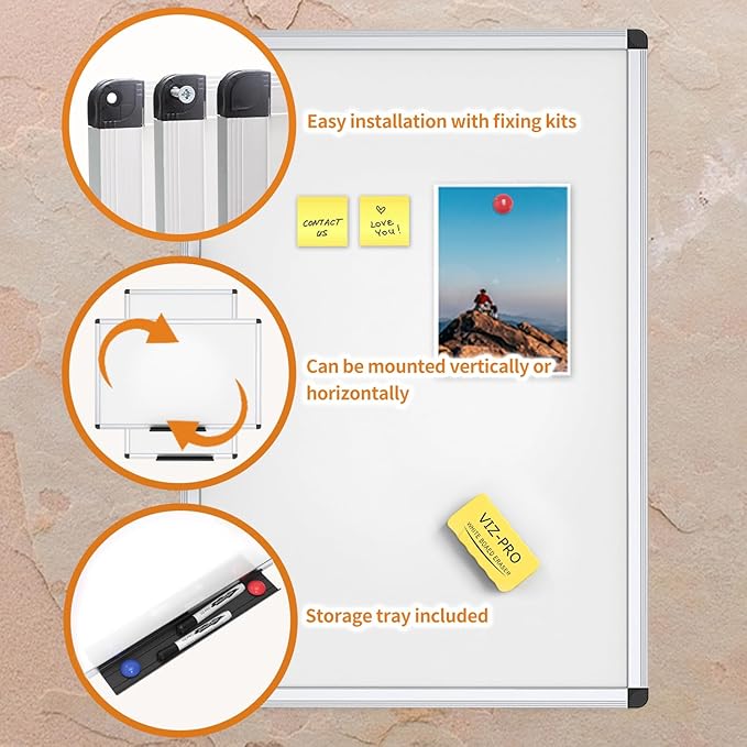 VIZ-PRO Magnetic Whiteboard/Dry Erase Board, 36 X 24 Inches, Includes 1 Eraser - Image 3