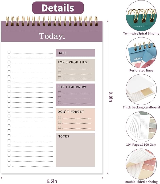 104 Pgs To Do List Notepad, 52 Undated Sheets Duplex-printed Daily Planner - Image 3