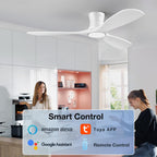 52” smart low profile ceiling fans with light shown in use