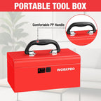 workpro 10.8" mini metal tool box with removable, side view