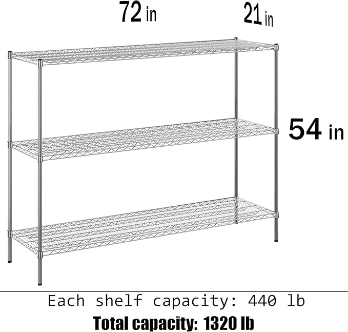 Regal Altair 21" Deep x 72" Wide x 54" Height Wire Shelving Kit | 3-Tier | NSF - Image 3