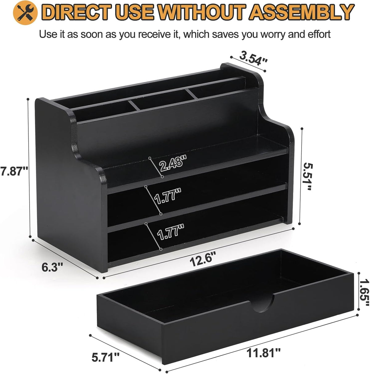 Mail Organizer Countertop, 4 Slots Desk Organizer with Drawer and Shelf