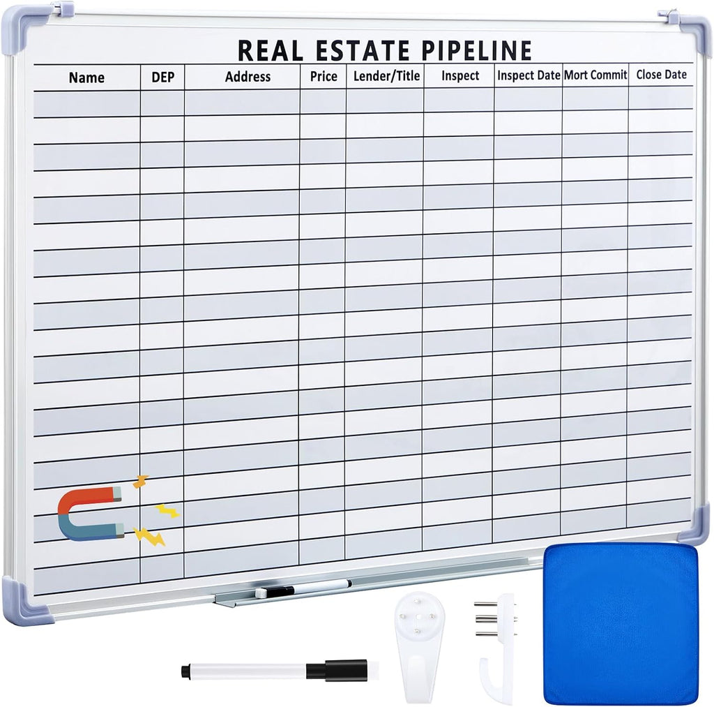 Lincia 36"x 24" Real Estate Whiteboard Lined White Board Dry Erase Real Estate