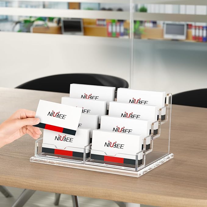 NIUBEE Clear Business Card Holder 4 Tier Acrylic Business Card Stand, 8 Slots - Image 7