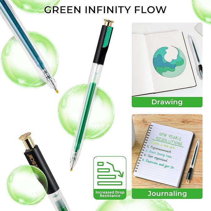 ZSCM Retractable Glitter Gel Pens, 12 Colors Large Capacity Green Glitter - Image 5