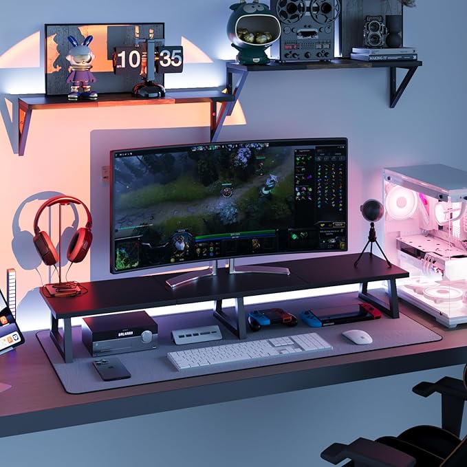 TEAMIX Black 42 inch Dual Monitor Riser, Wood and Steel Long Monitor Stand - Image 6