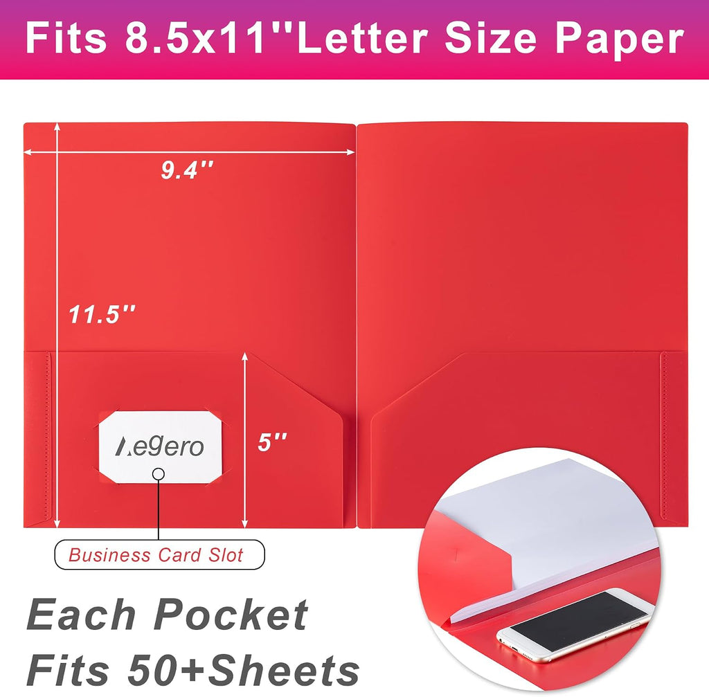 Aegero Plastic Folders with Pockets (7 Pack, Assorted Colors) | Durable Heavy Duty File Folders with Business Card Slot, 2-Pocket Folder for Schoolwork & Office,Letter Size
