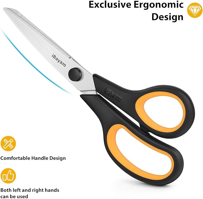 Scissors All Purpose, iBayam 8" Heavy Duty Scissors Bulk 3-Pack, 2.5mm - Image 3