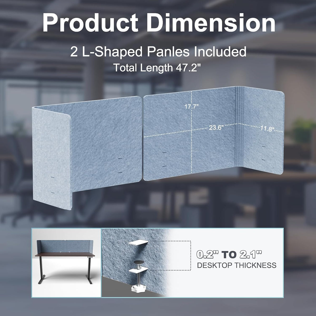 Desk Privacy Panel,2PCS L-Shaped Clamp-On Office Desk Divider,2-in-1 Adjustab...