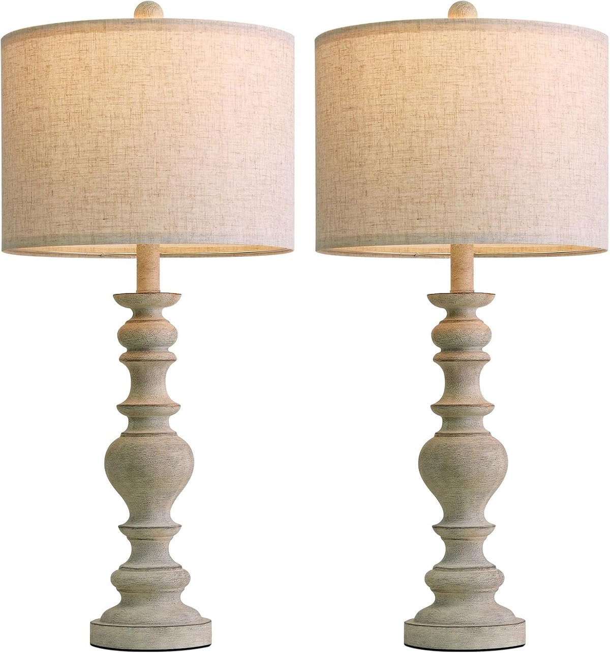 BOBOMOMO 27" Antique Gray Table Lamps Set of 2, Large Farmhouse Resin La...