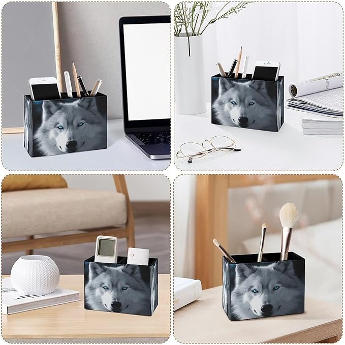 Famame White Wolf Blue Eyes Pencil Holder - Image 4