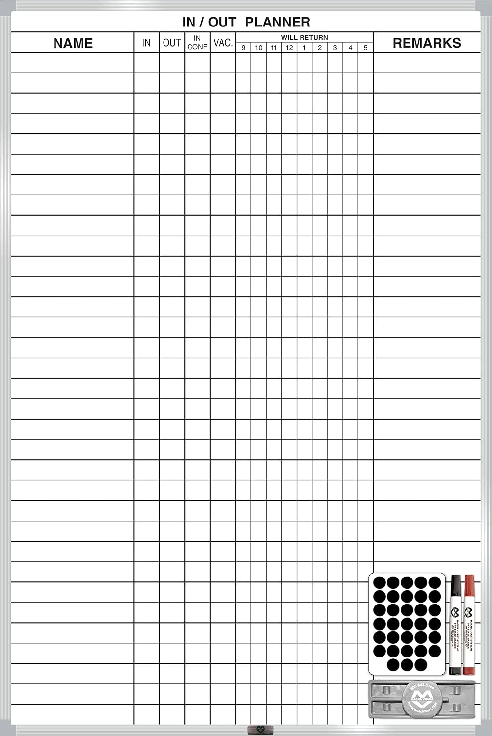Magna Visual Magnetic Dry Erase in/Out Planner, 36"x24", Black/White