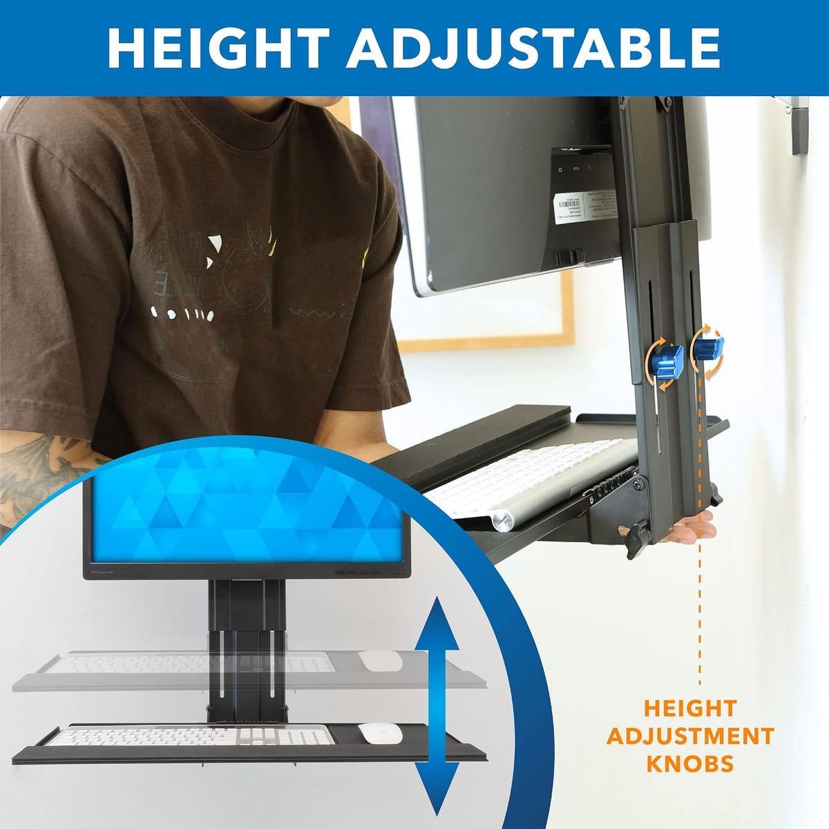 Mount-It! Monitor and Keyboard Wall Mount, Height Adjustable Standing VESA Ke...