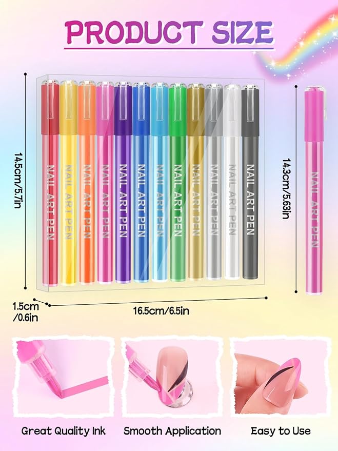 EBANKU Nail Art Pens Set, 12 Colors 3D Nail Polish Pens Acrylic Paint Pens Nail - Image 7