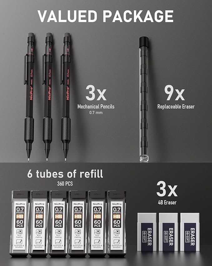 Nicpro 0.7 mm Mechanical Pencil Set - Image 6