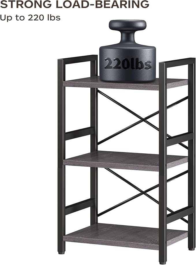 Homeiju Bookshelf, 3 Tier Industrial Bookcase, Metal Small Bookcase, Rustic - Image 7