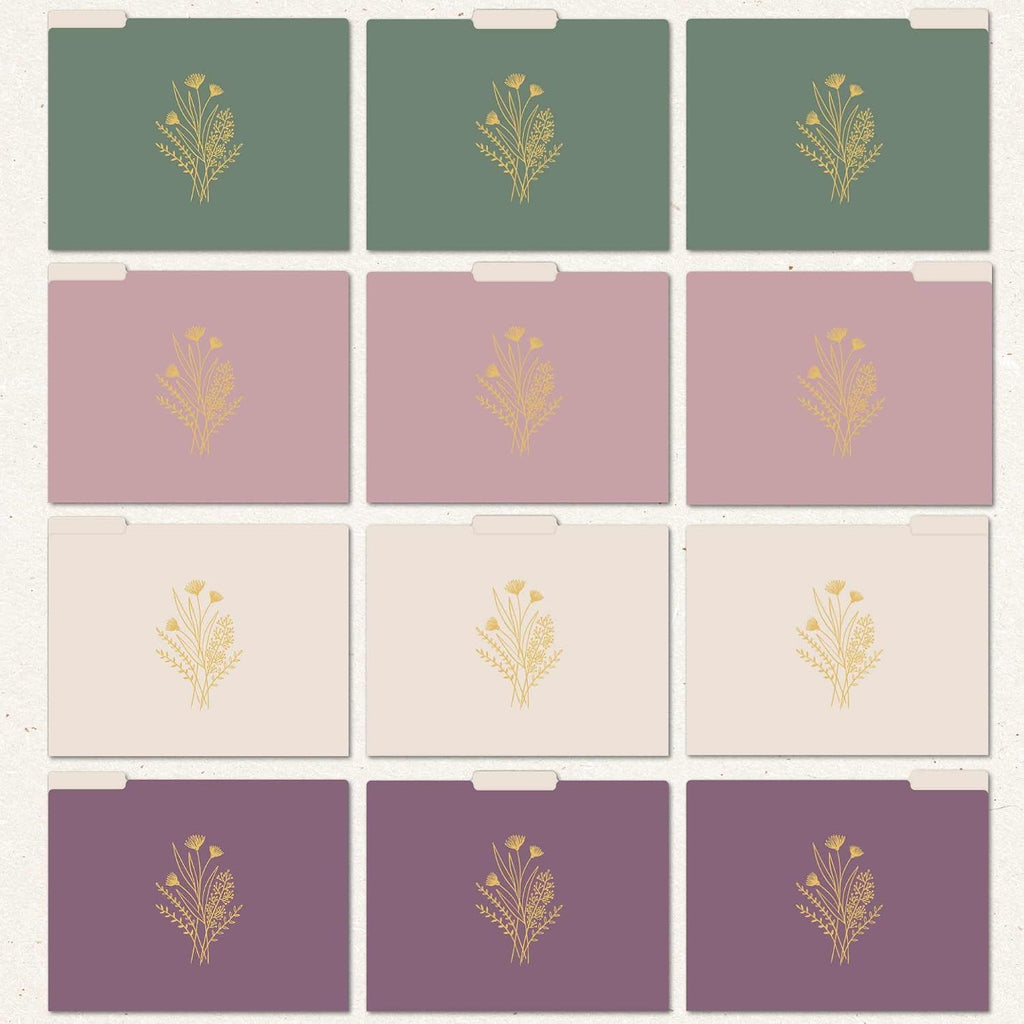 bloom daily planners Decorative File Folders - Set of 12 Letter Size (8.5” x 11”) Organizers, 1/3 Cut Tabs - Aesthetic Folders for School & Office - Gold Foil Florals