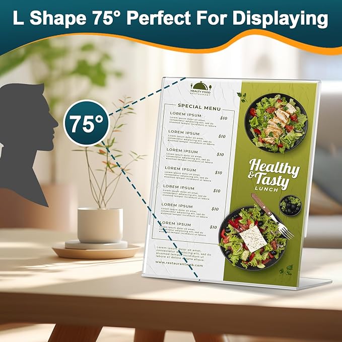 12 Pack Acrylic Sign Holder 8.5x11 Inches, L-Shape Vertical Menu Holder Stand - Image 5
